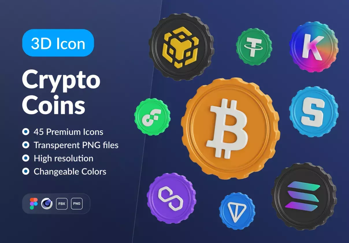 Crypto Coins: 3D Icon Set