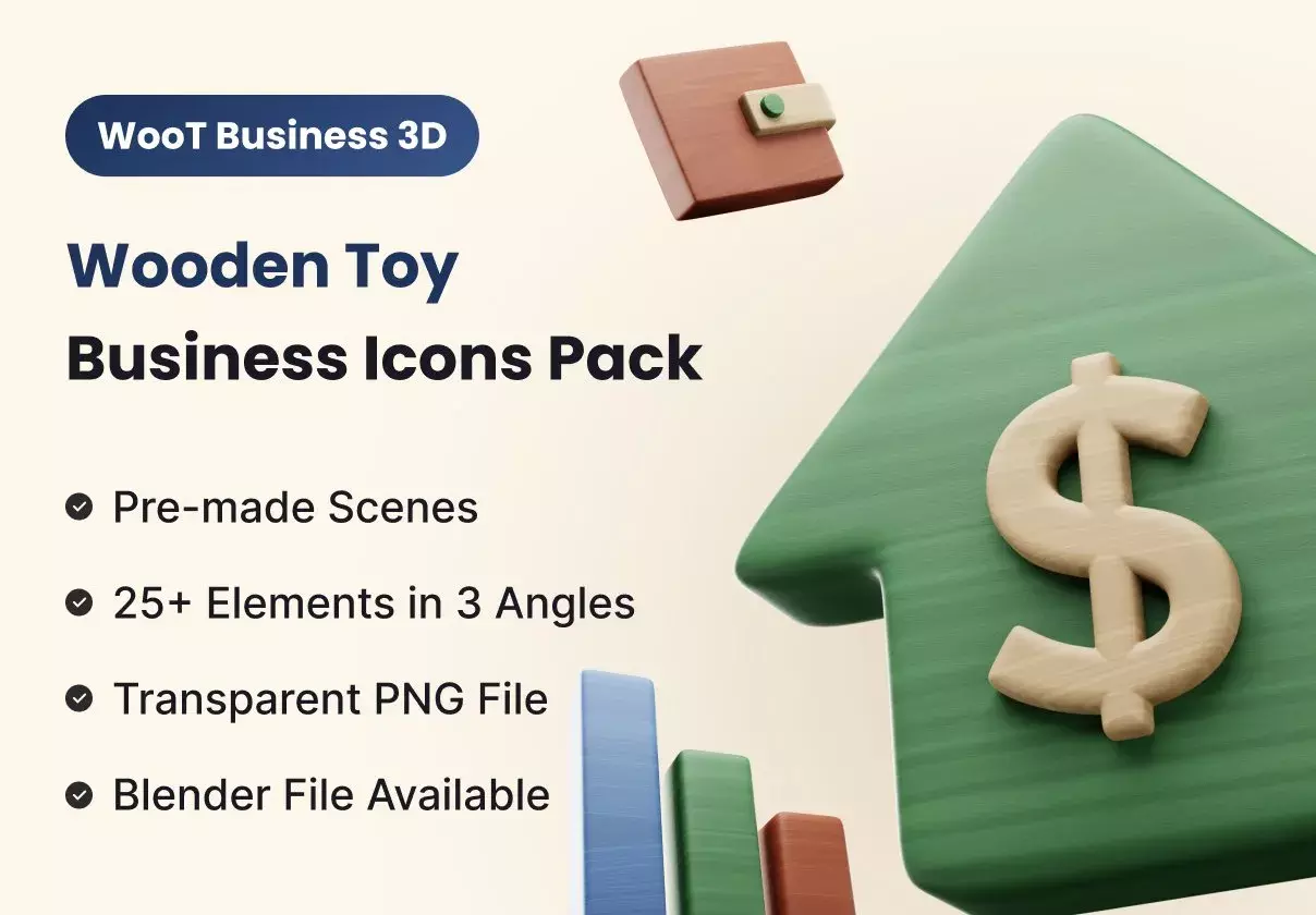 WooT -  Business 3D Icon Pack with wooden texture.