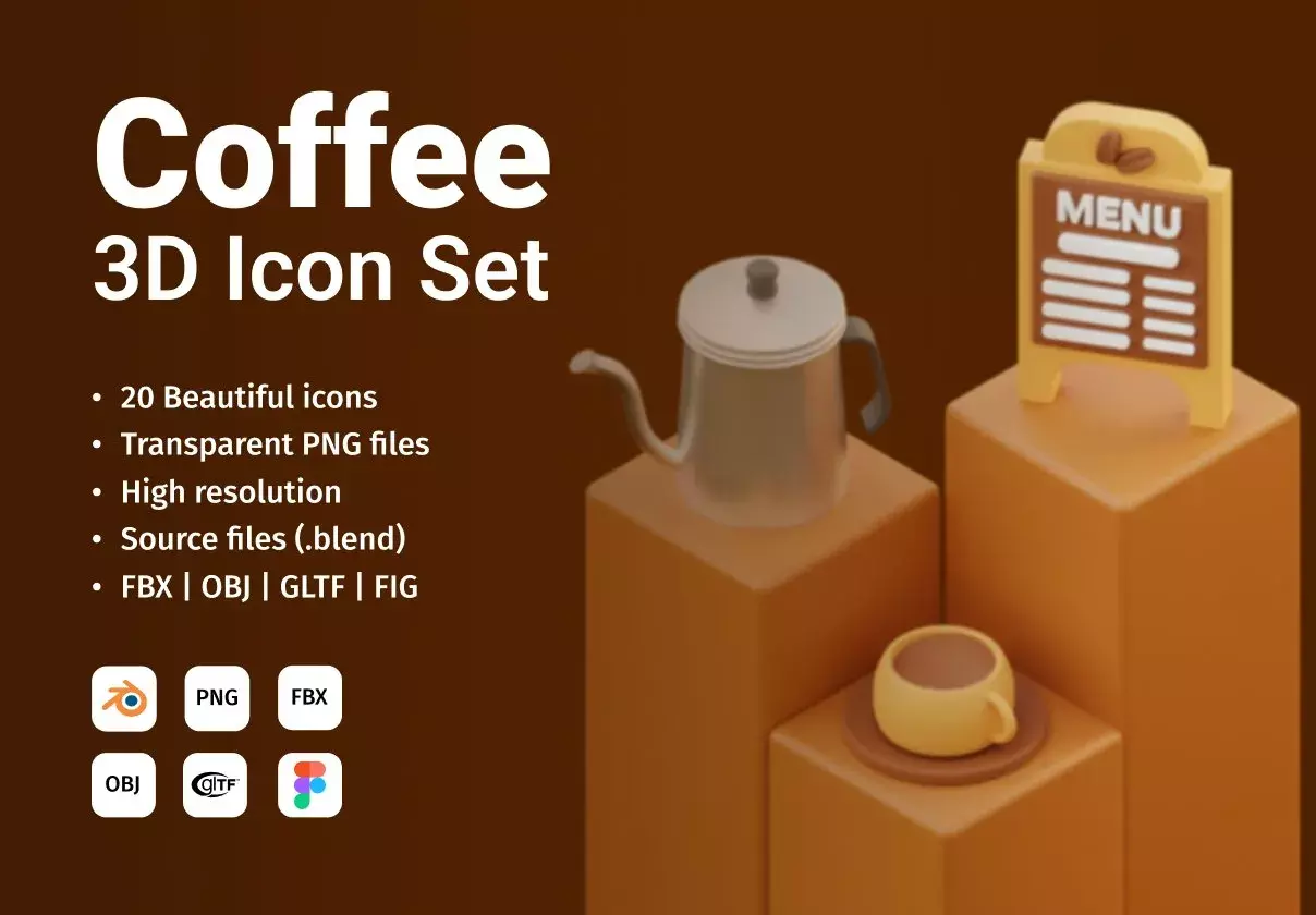 3d coffee icon set