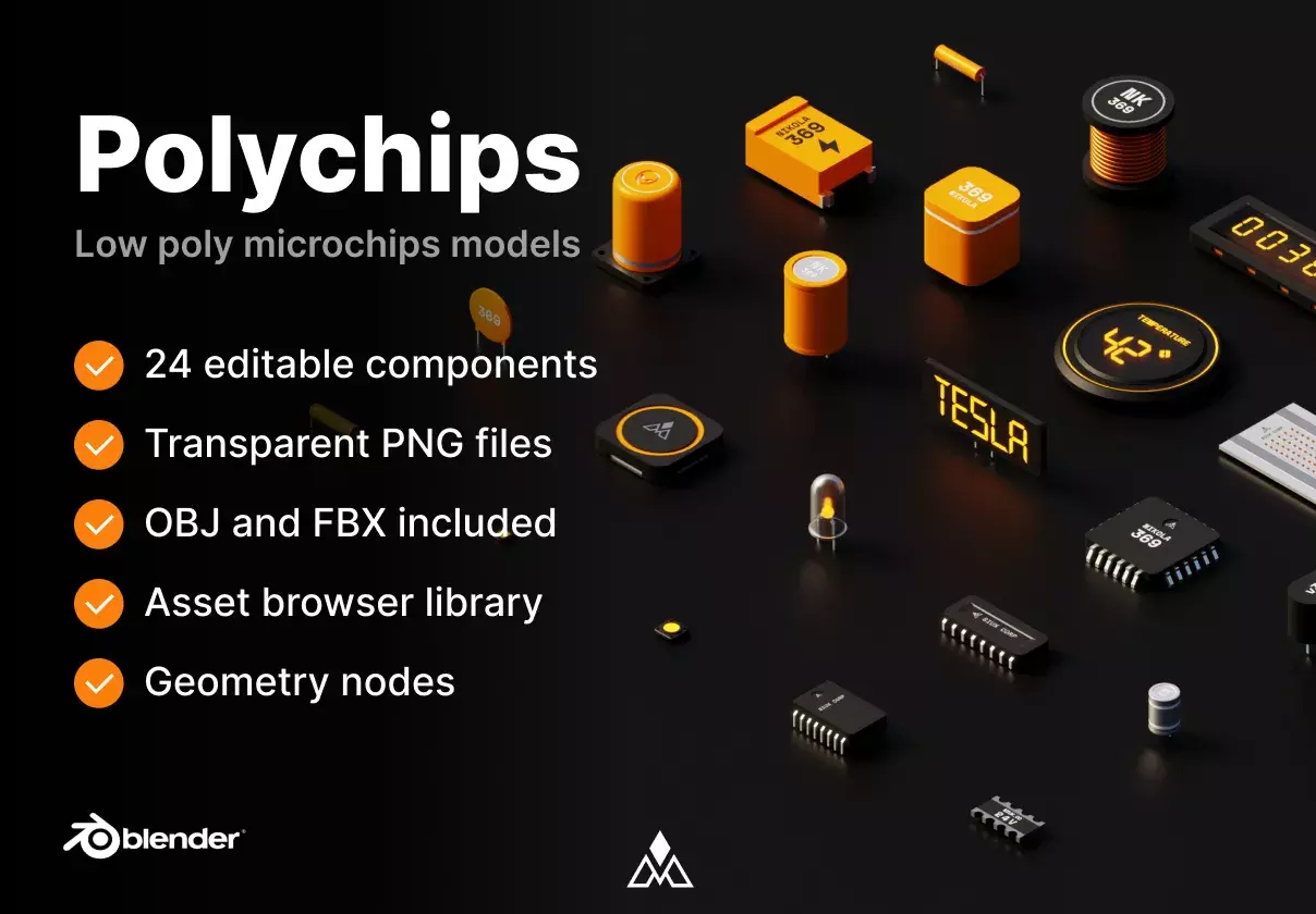 Polychips – 3D low poly components and microchips