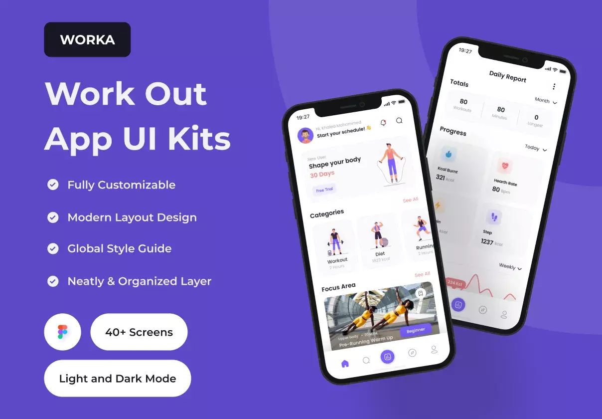 Premium Work Out App UI Kit with Modern and Minimalist Style