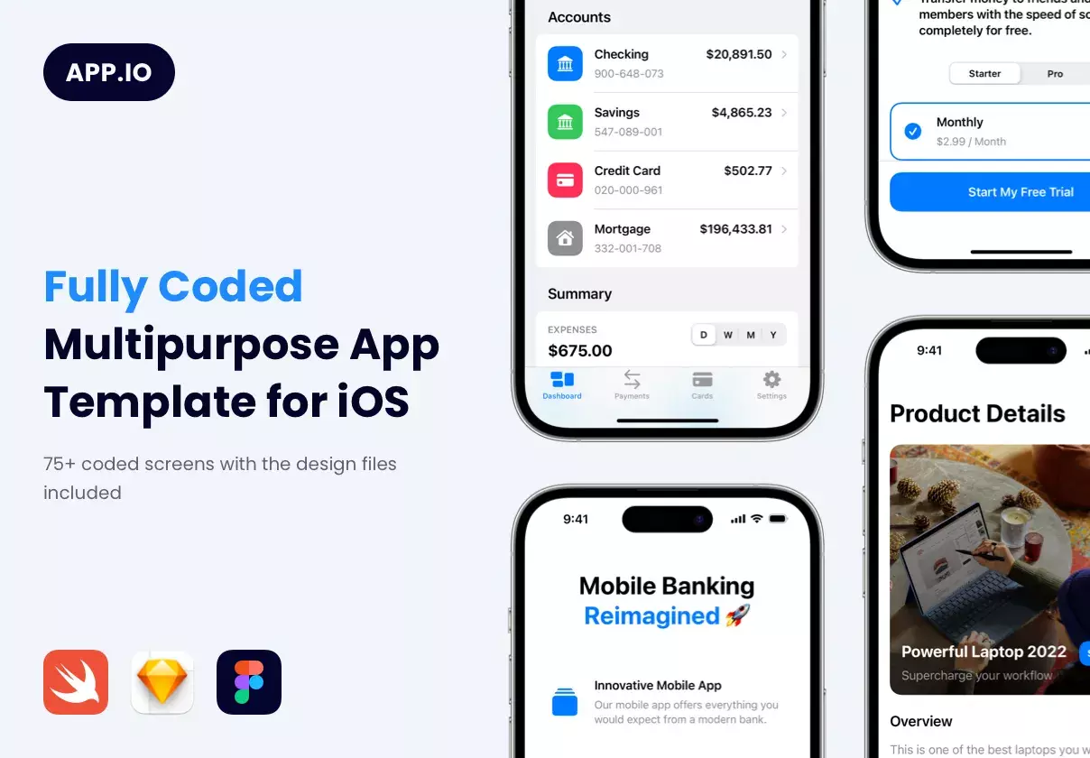 Fully Coded Multipurpose Mobile App Template for iOS