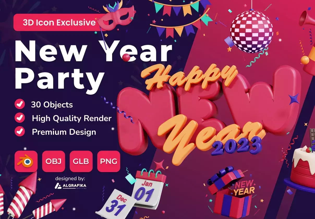 New Year 3D Icon Pack