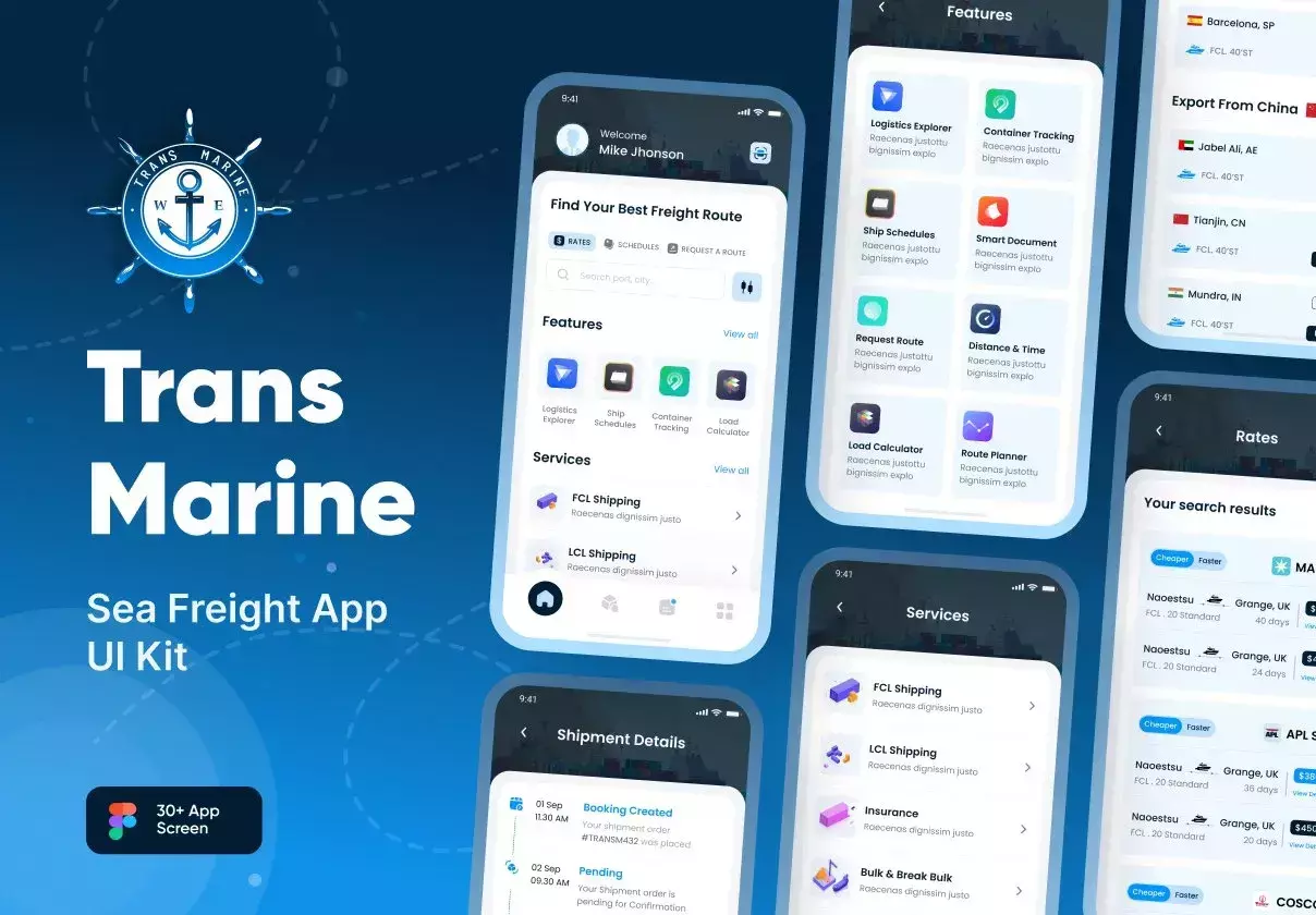 TRANS MARINE - Sea Freight App UI Kit