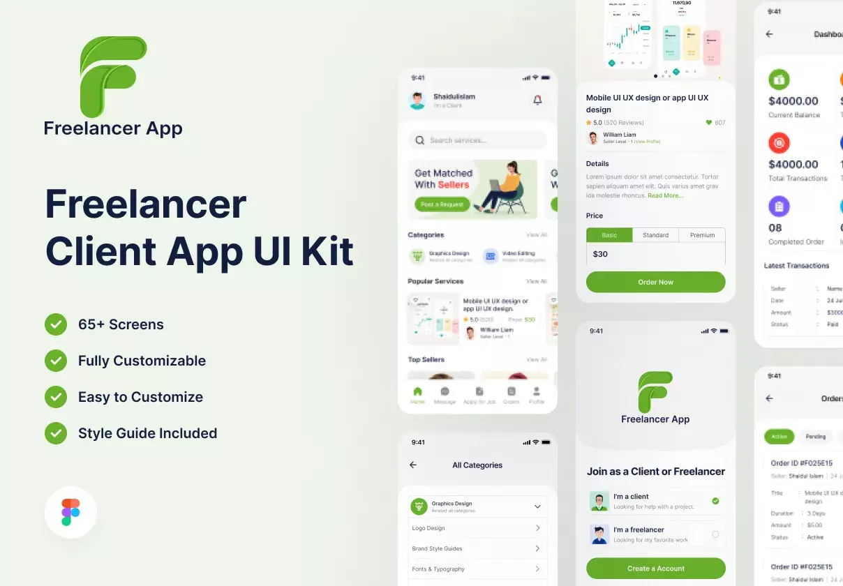 Freelancer  Marketplace App UI kit ( Android & iOS)