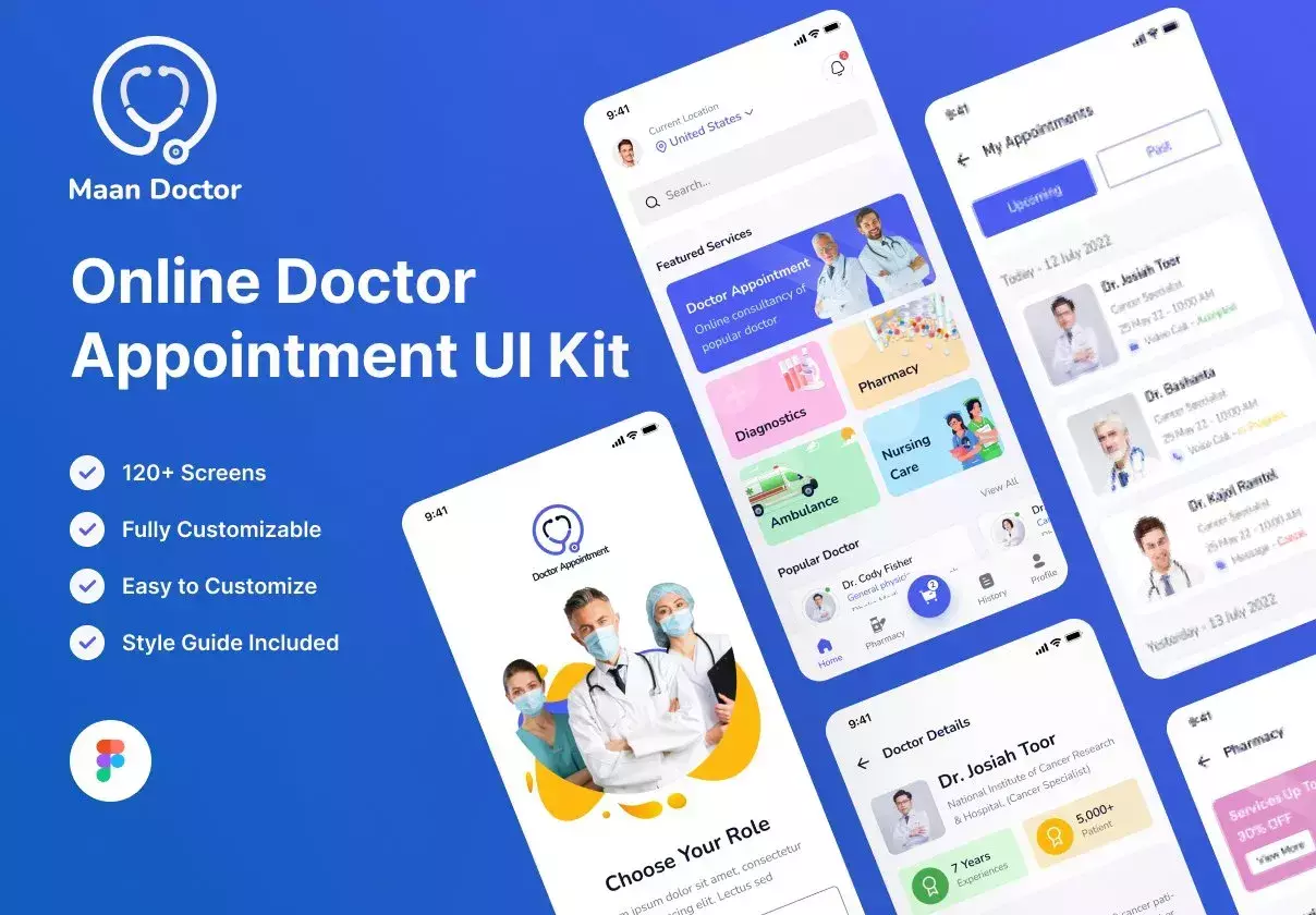 Online Doctor Appointment  Booking App UI Kit