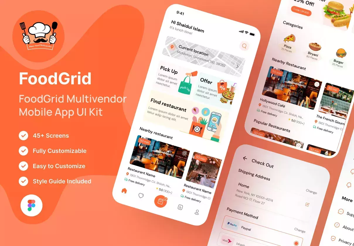 FoodGrid - Multivendor Food  Mobile App UI Kit ( Android & iOS)