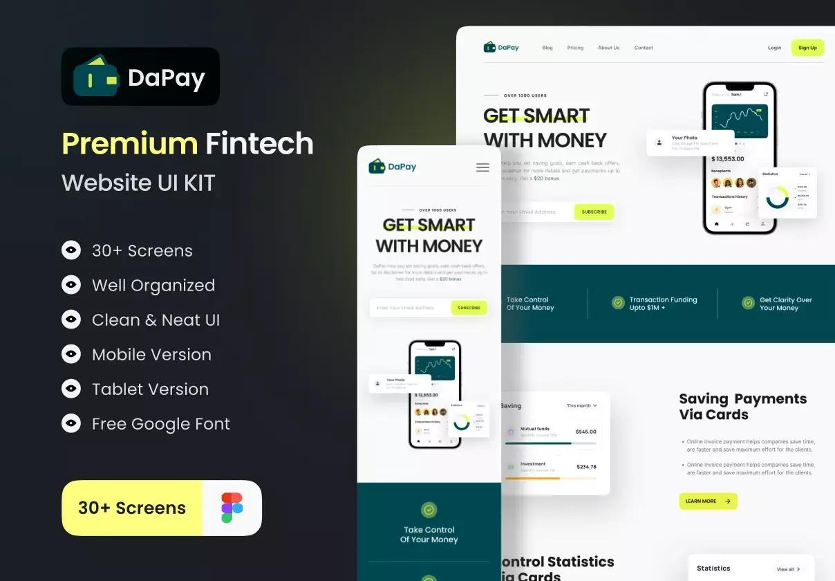 DaPay - Fintech Landing Page UI KIT