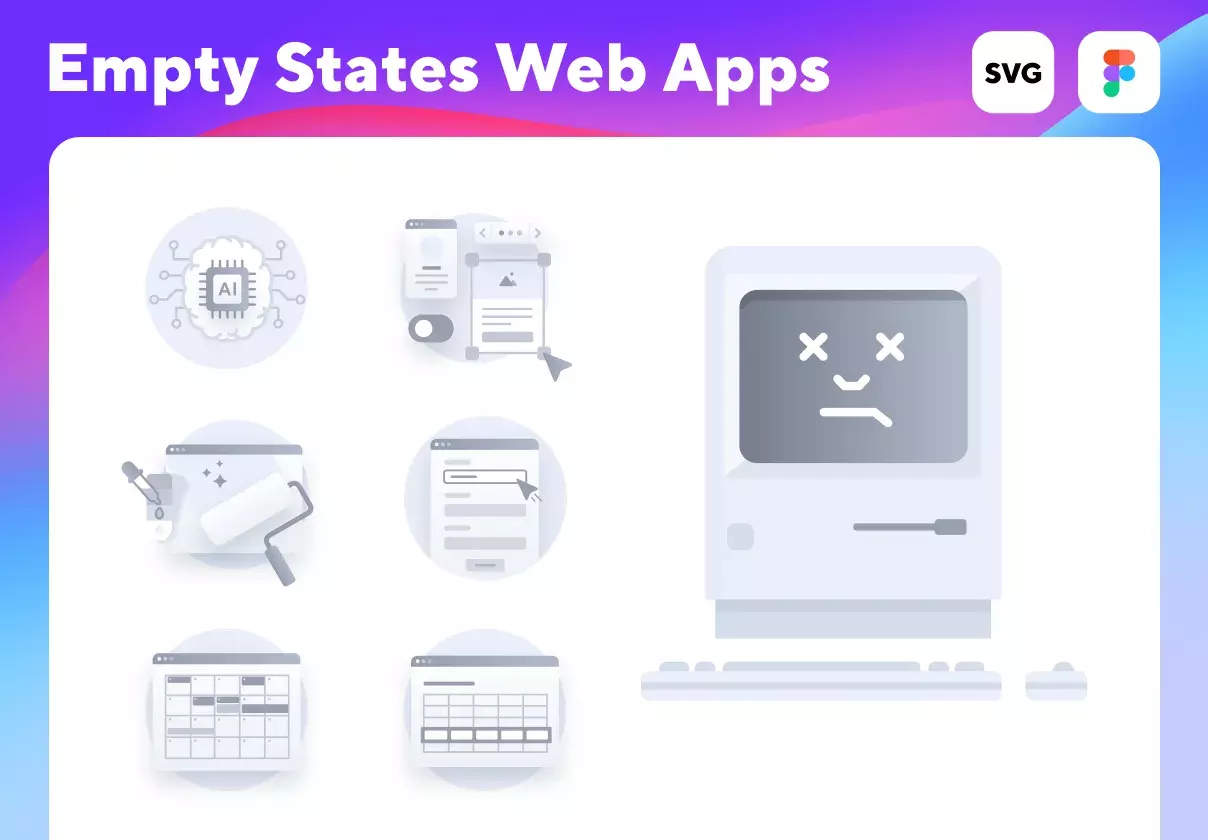 Empty states placeholder icons for SAAS apps