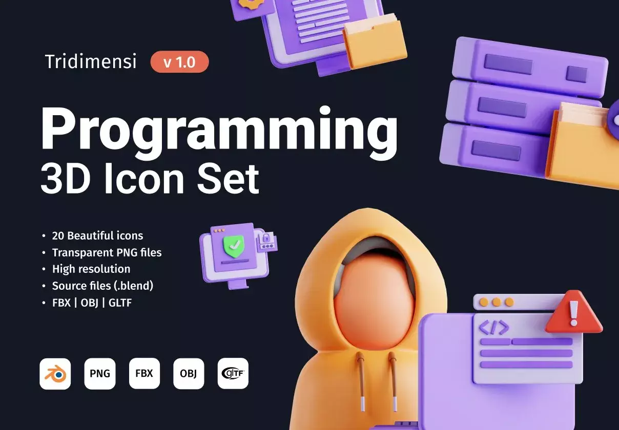 3d programming icon set.