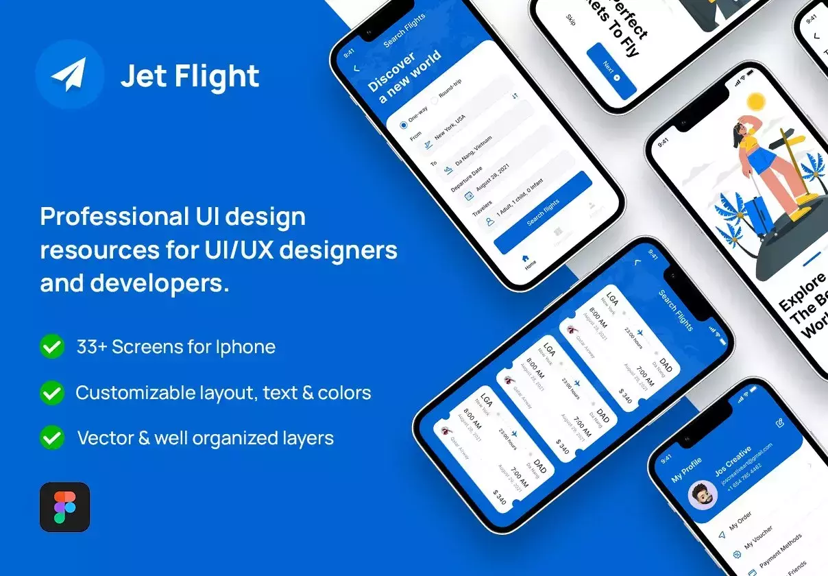 Flight Booking App, 33+ Screens | Available for Figma