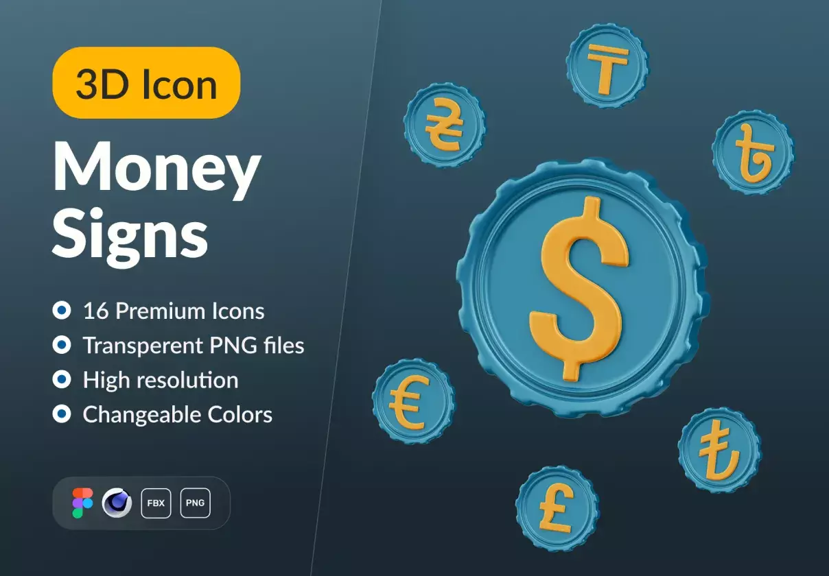 Money Signs 3D Icon Set