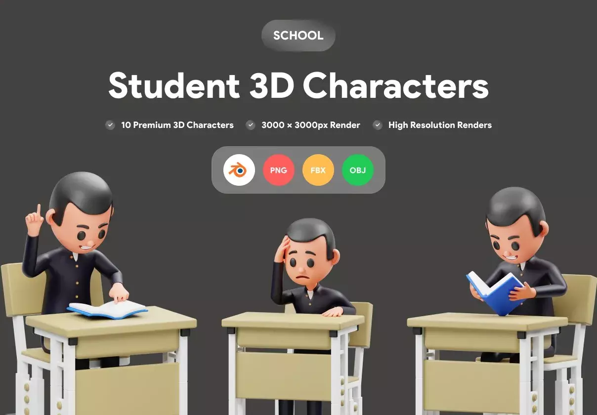 Student Character 3D Illustration