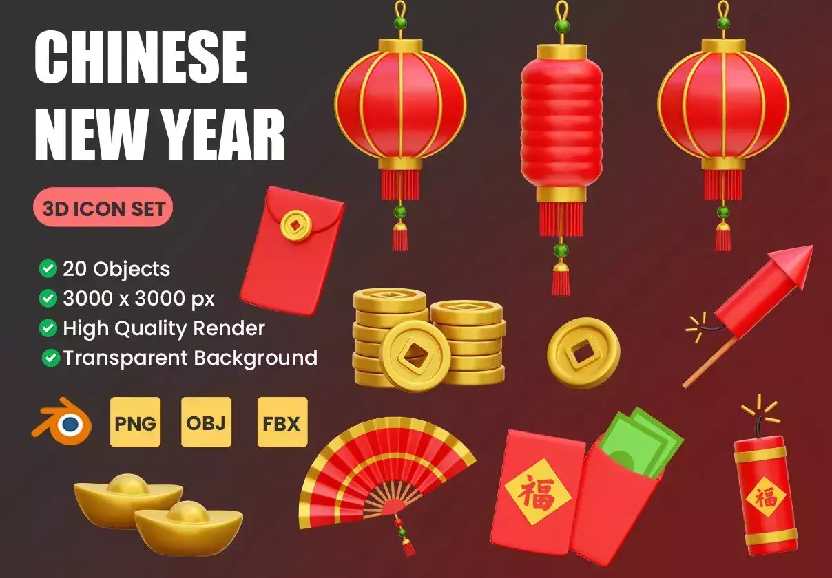 Chinese New Year 3D Icon Illustrations