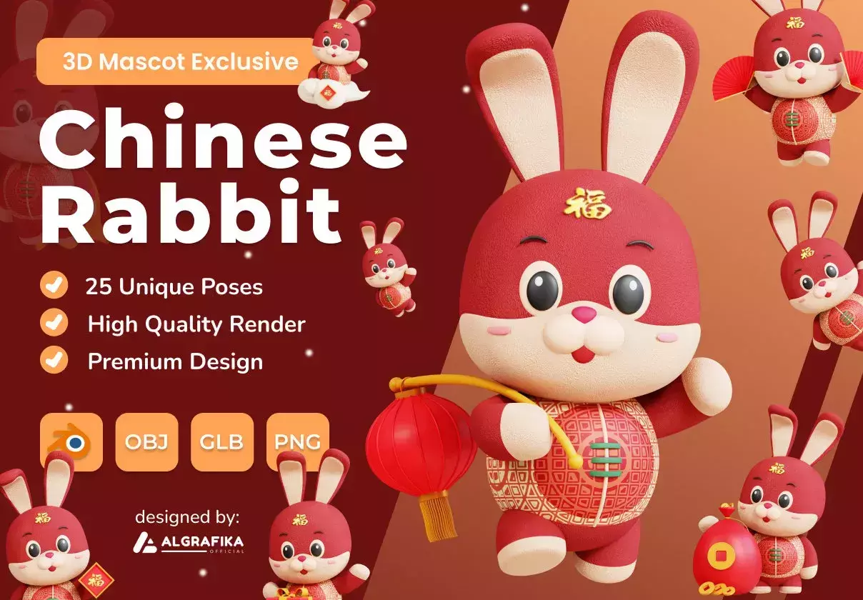 3D Chinese Rabbit Mascot