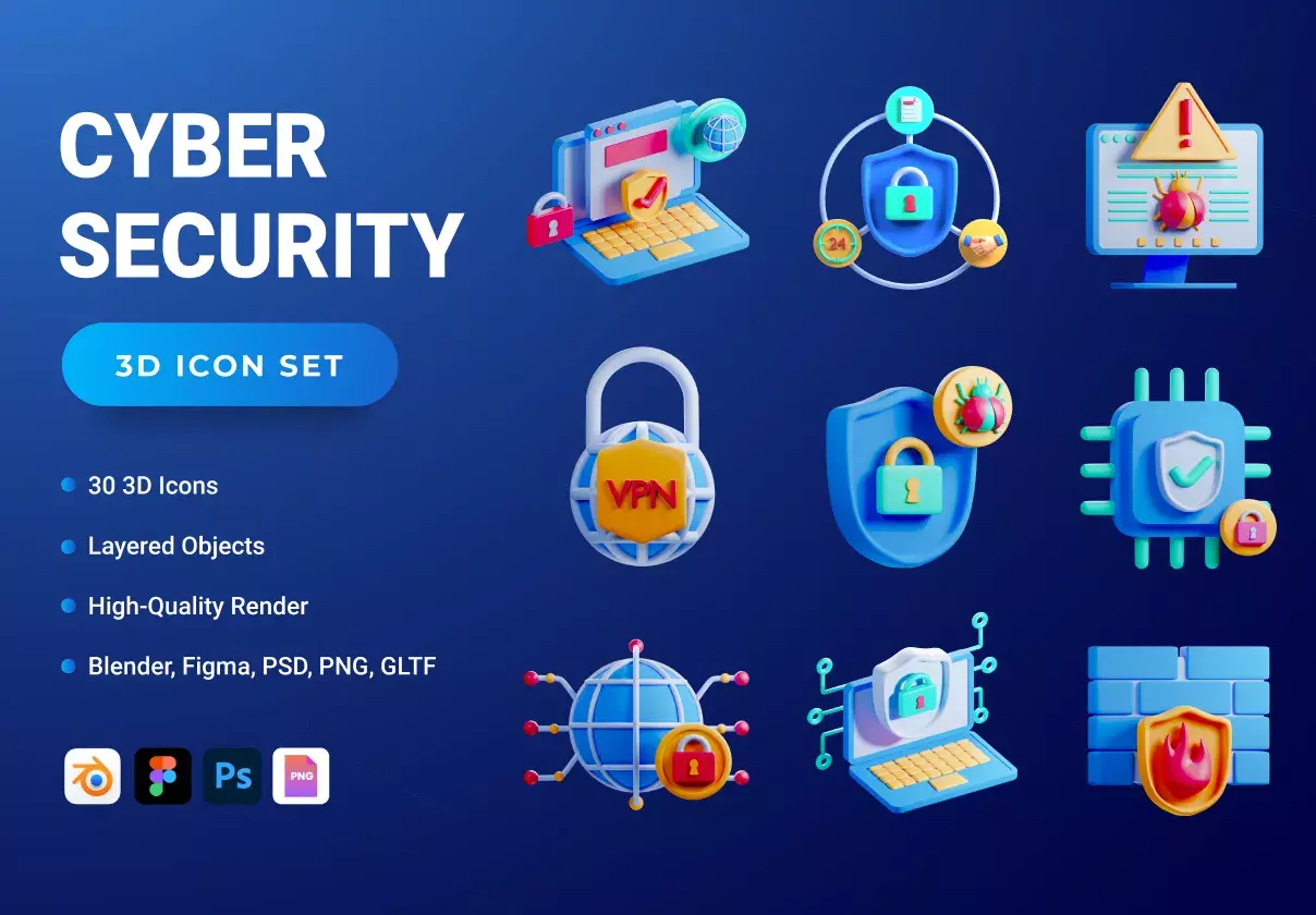 30 3D Cyber Security Icon Set