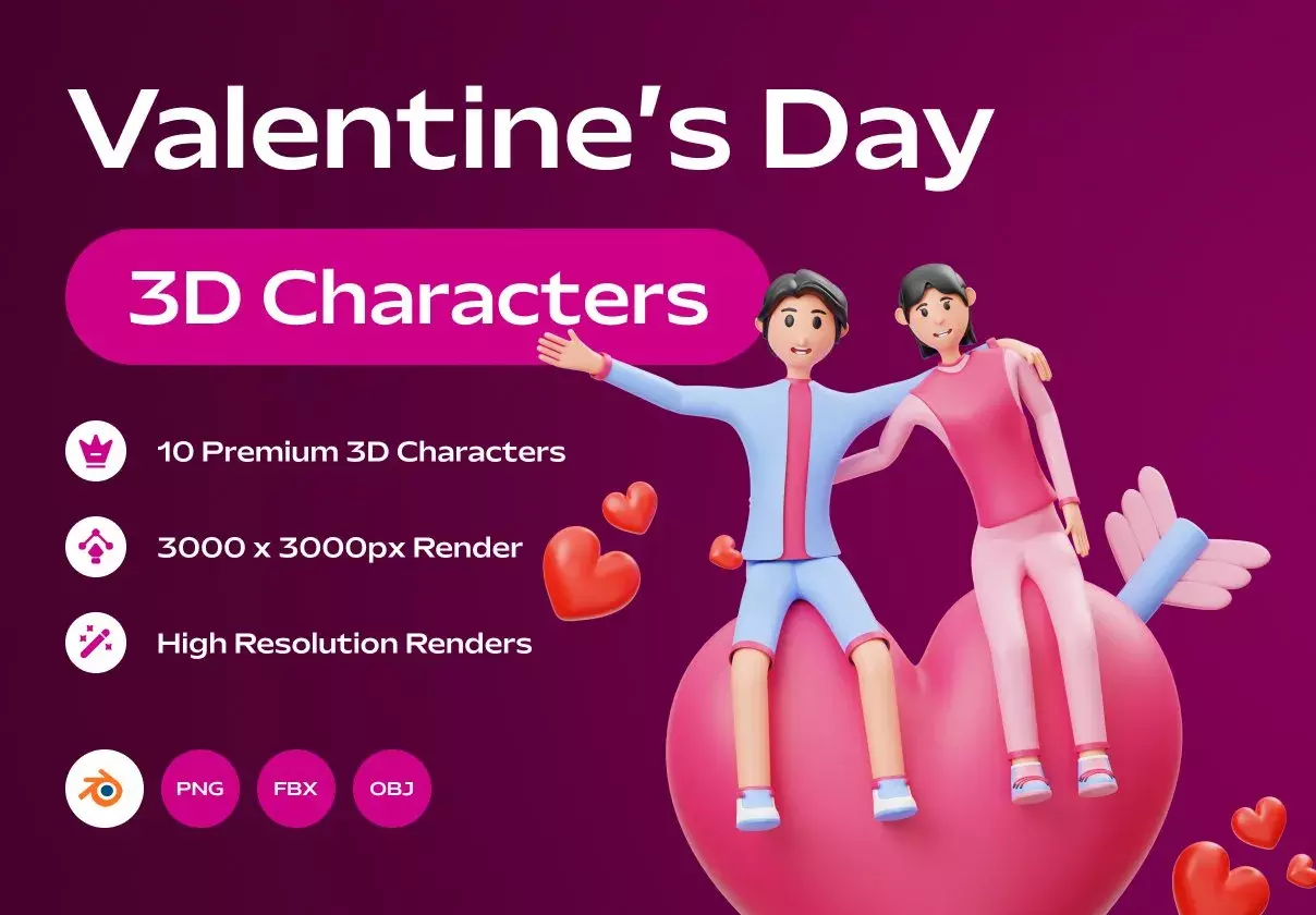 Valentine’s Couple 3D Character Illustration