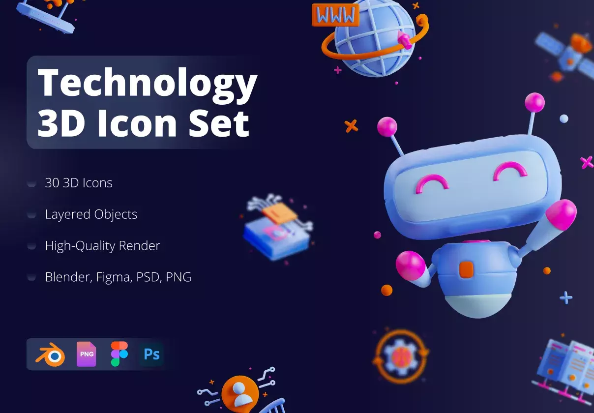 3D Technology Icon Set