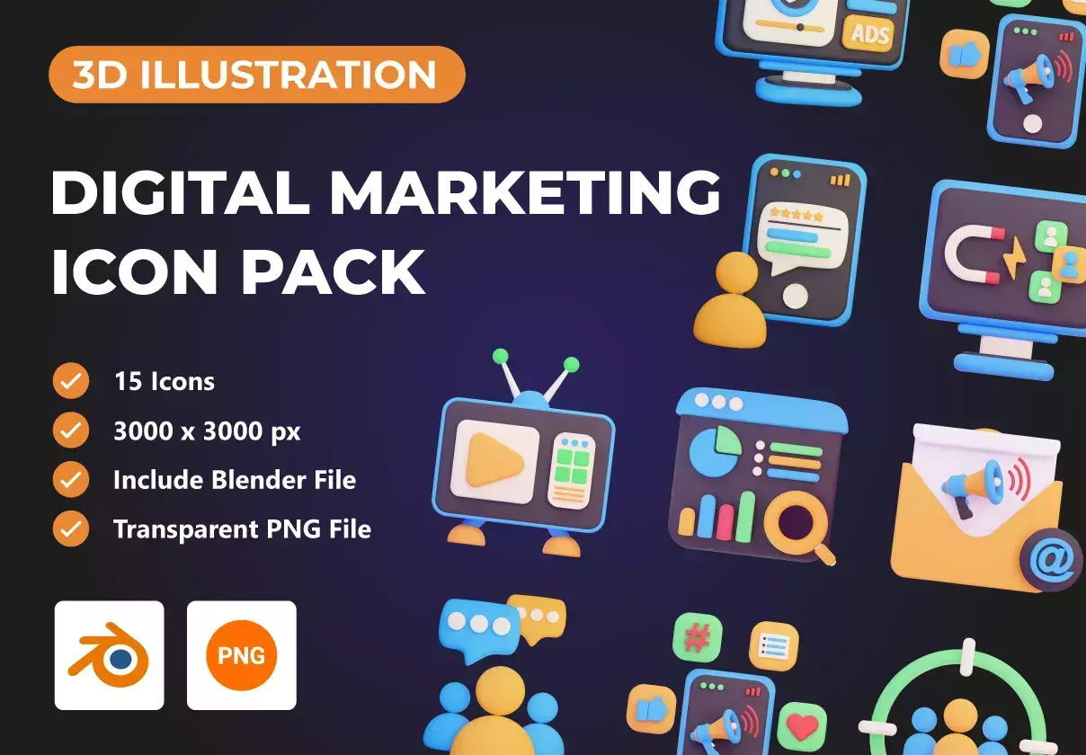 Digital Marketing 3D Icon Pack