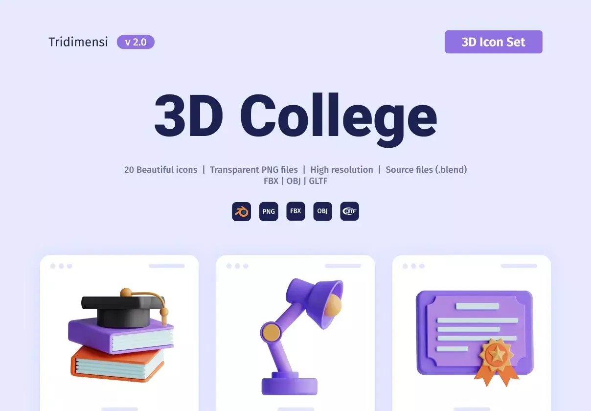 3D College Icon Set