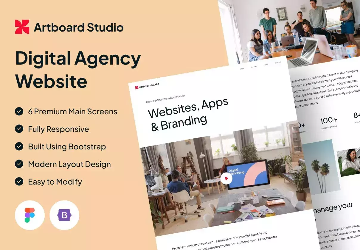 Artboard Studio - Premium Design Agency Template with Figma + Bootstrap