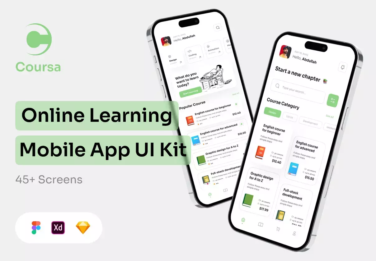 Coursa - Online Learning Mobile App UI Kit