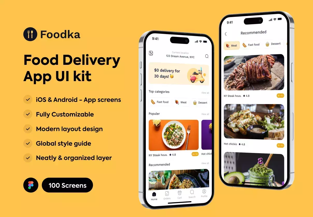 Foodka - Food Delivery App UI kit