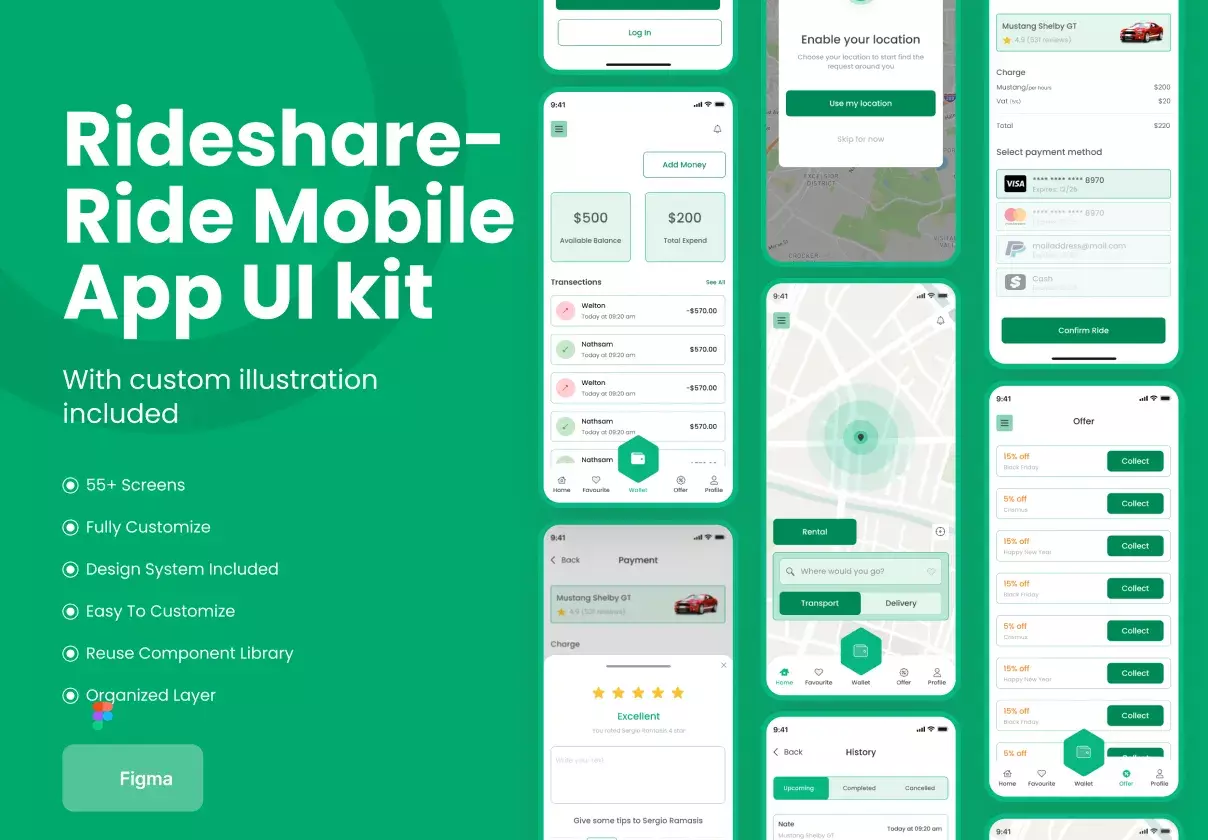 Rideshare Ride Mobile App UI kit