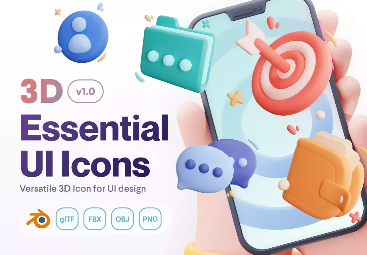 Essential 3D Icons for User Interface design needs