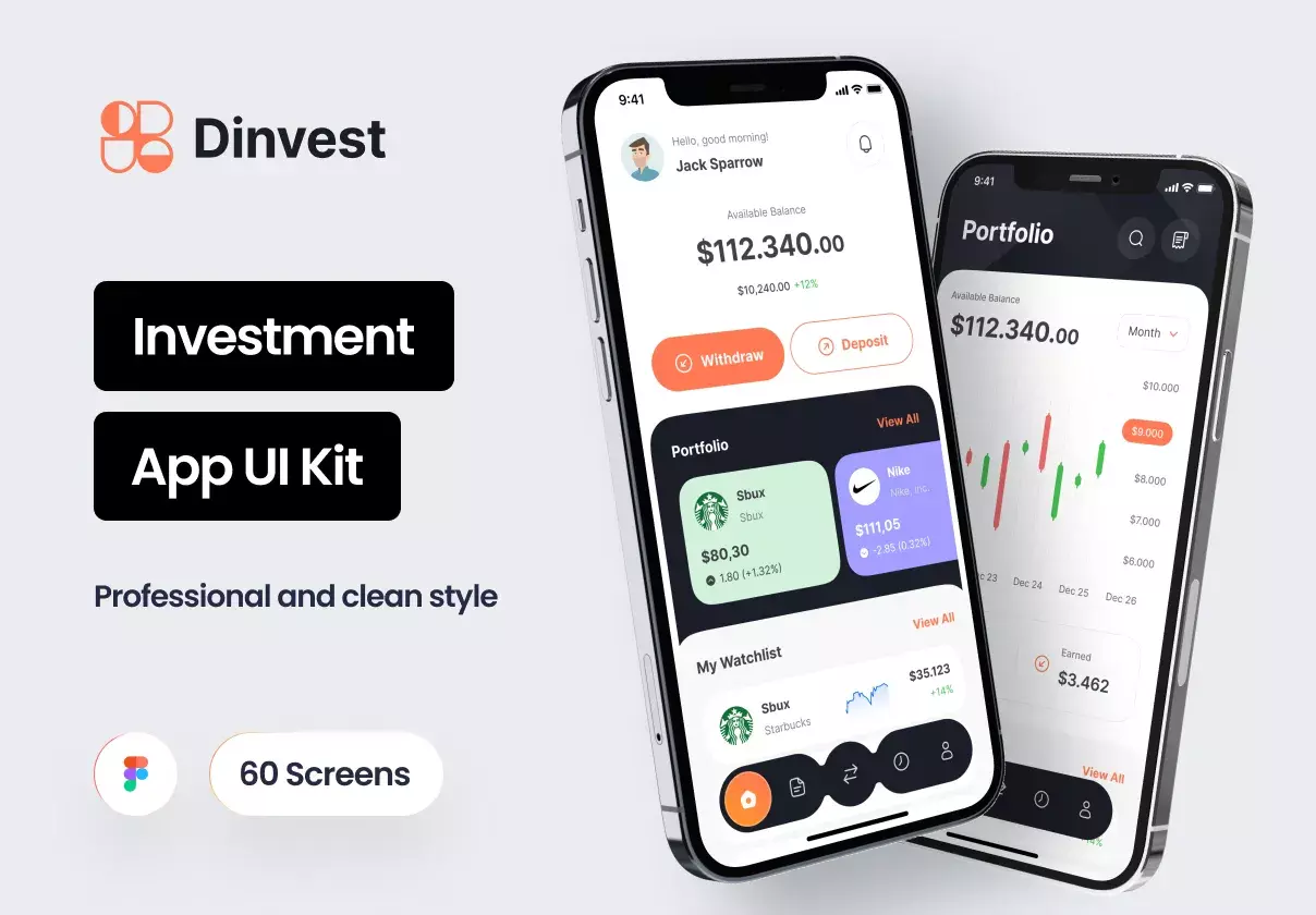 Professional and modern investment mobile app ui kit