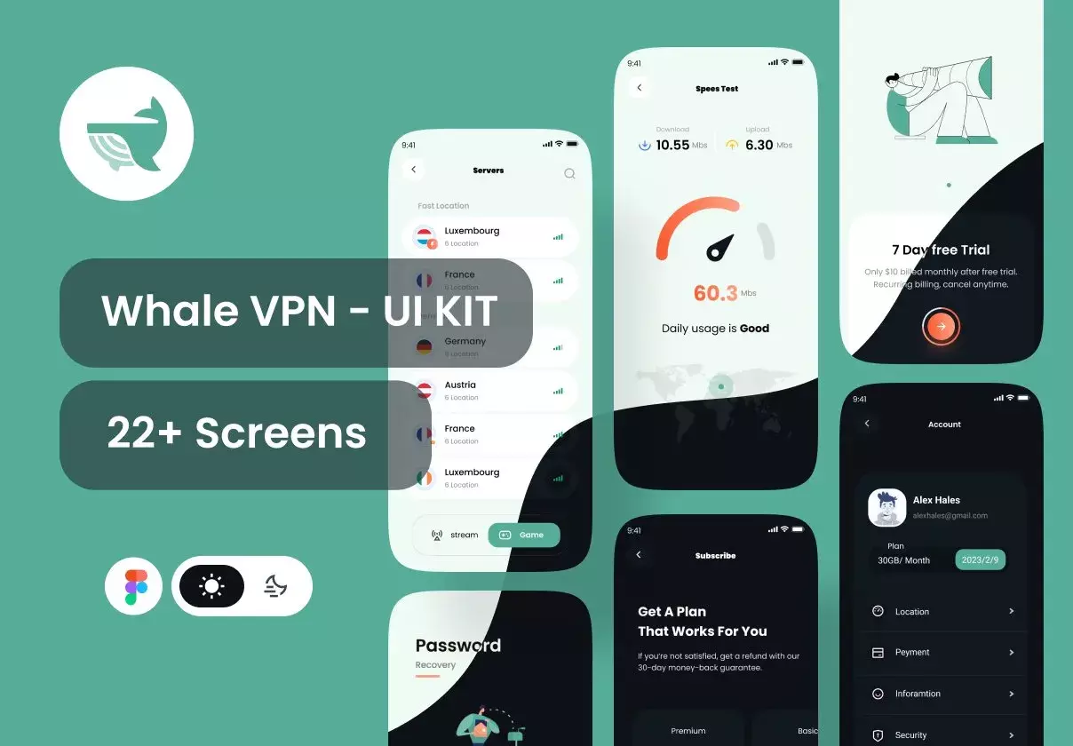 Modern & Stylish VPN app UI Kit with 22+ Screens