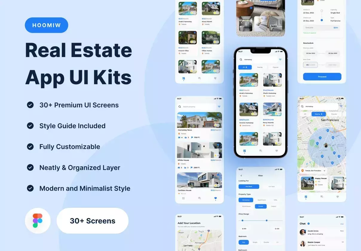 Real Estate Mobile App designed in a minimalist and modern style