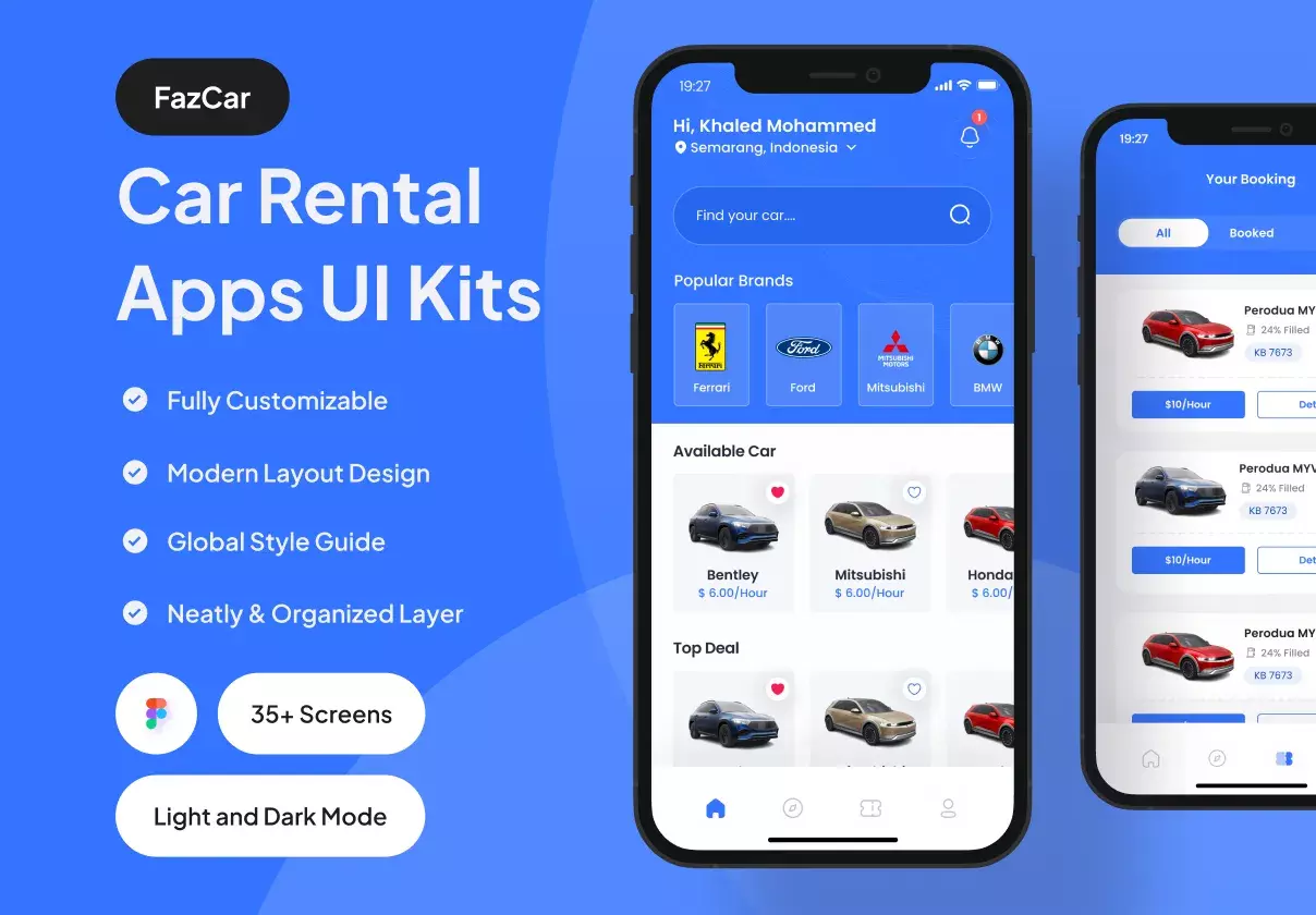 Premium Car Rental App UI Kit with Modern and Minimalist Style