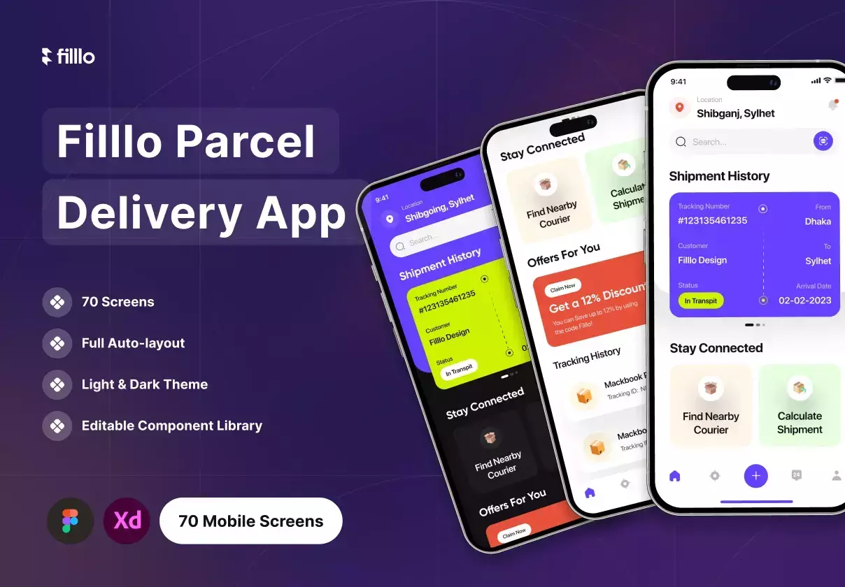 Figma & Adobe XD iOS Parcel Delivery App UI Kit