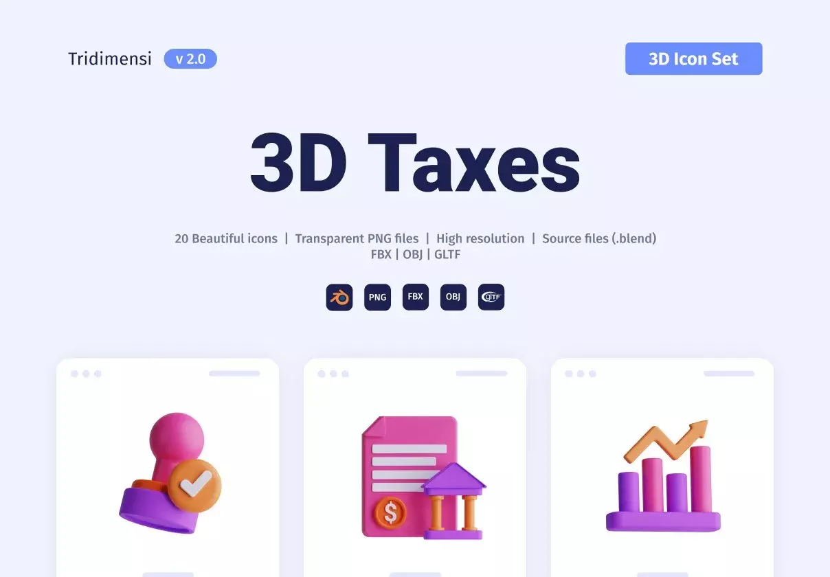 3D Taxes Icon Set