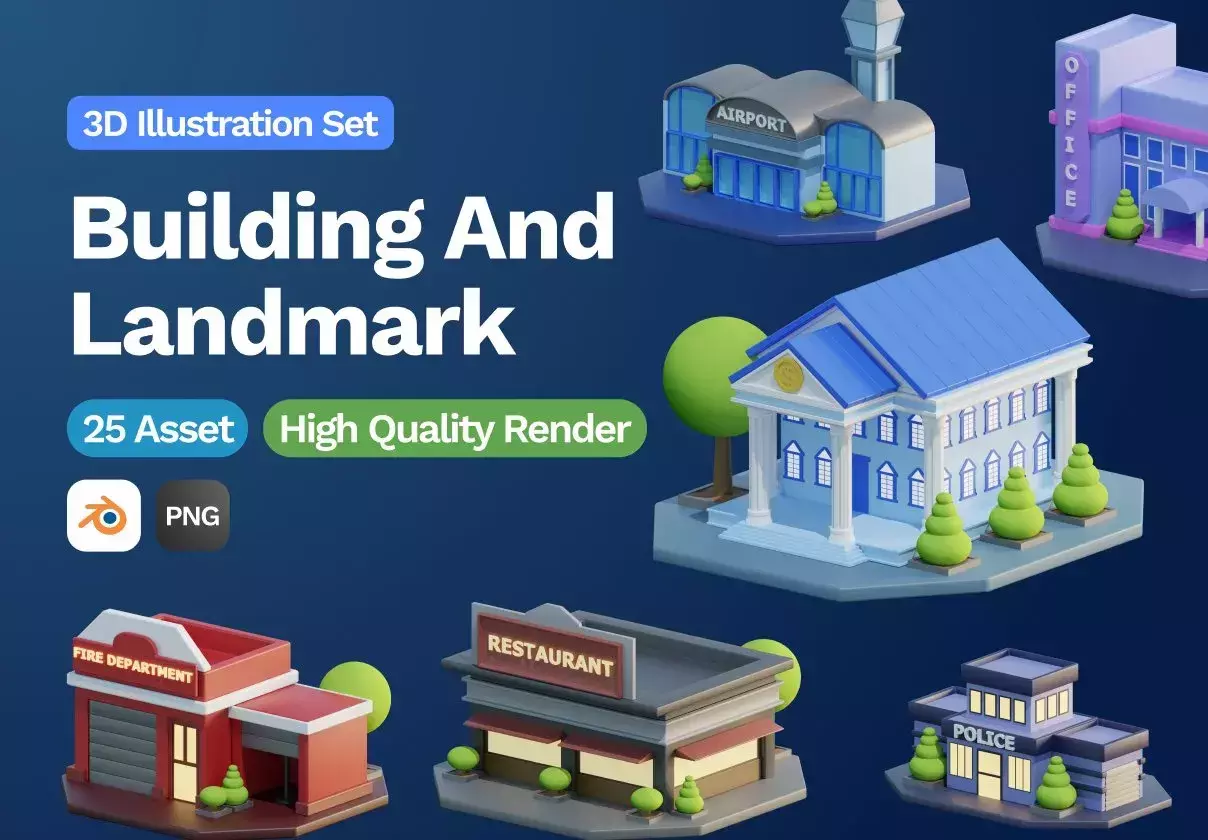 3D Building and Landmarks Illustration