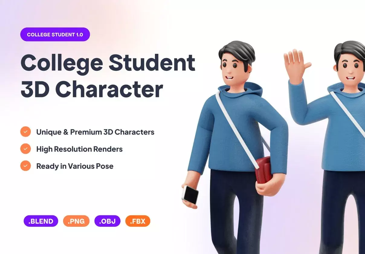 College Student 3D Character Illustration