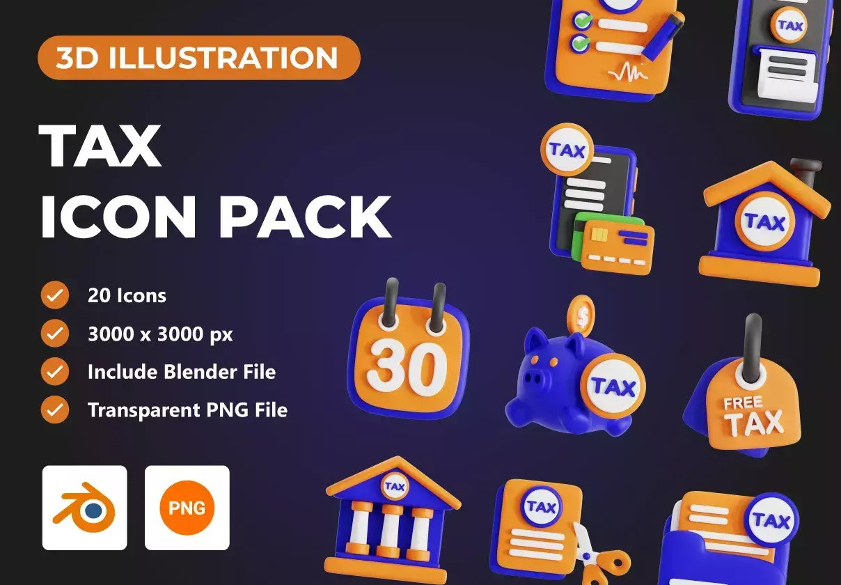 Tax 3D Icon Set