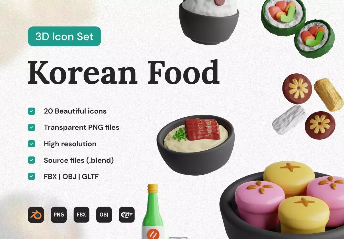 Korean Food 3D Icon Set