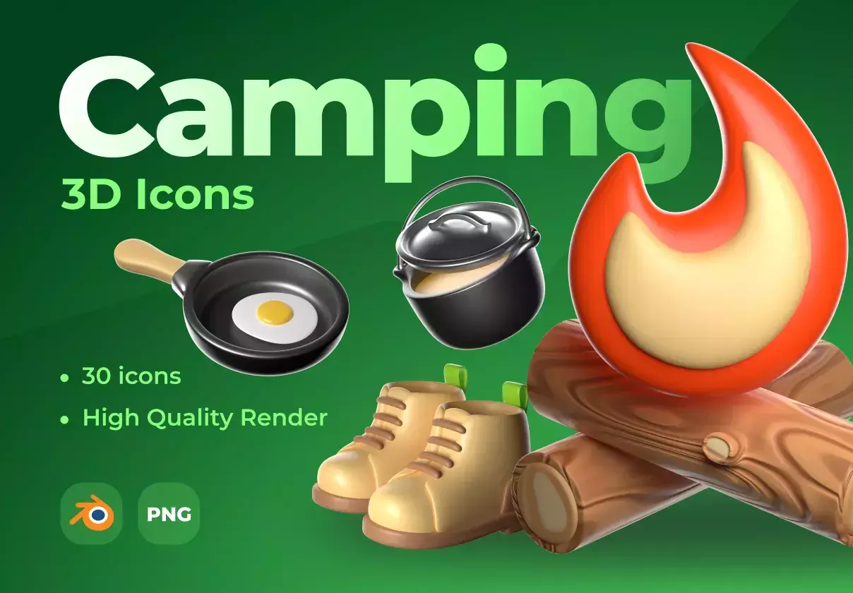 3D Icon Set — Camping and Travel