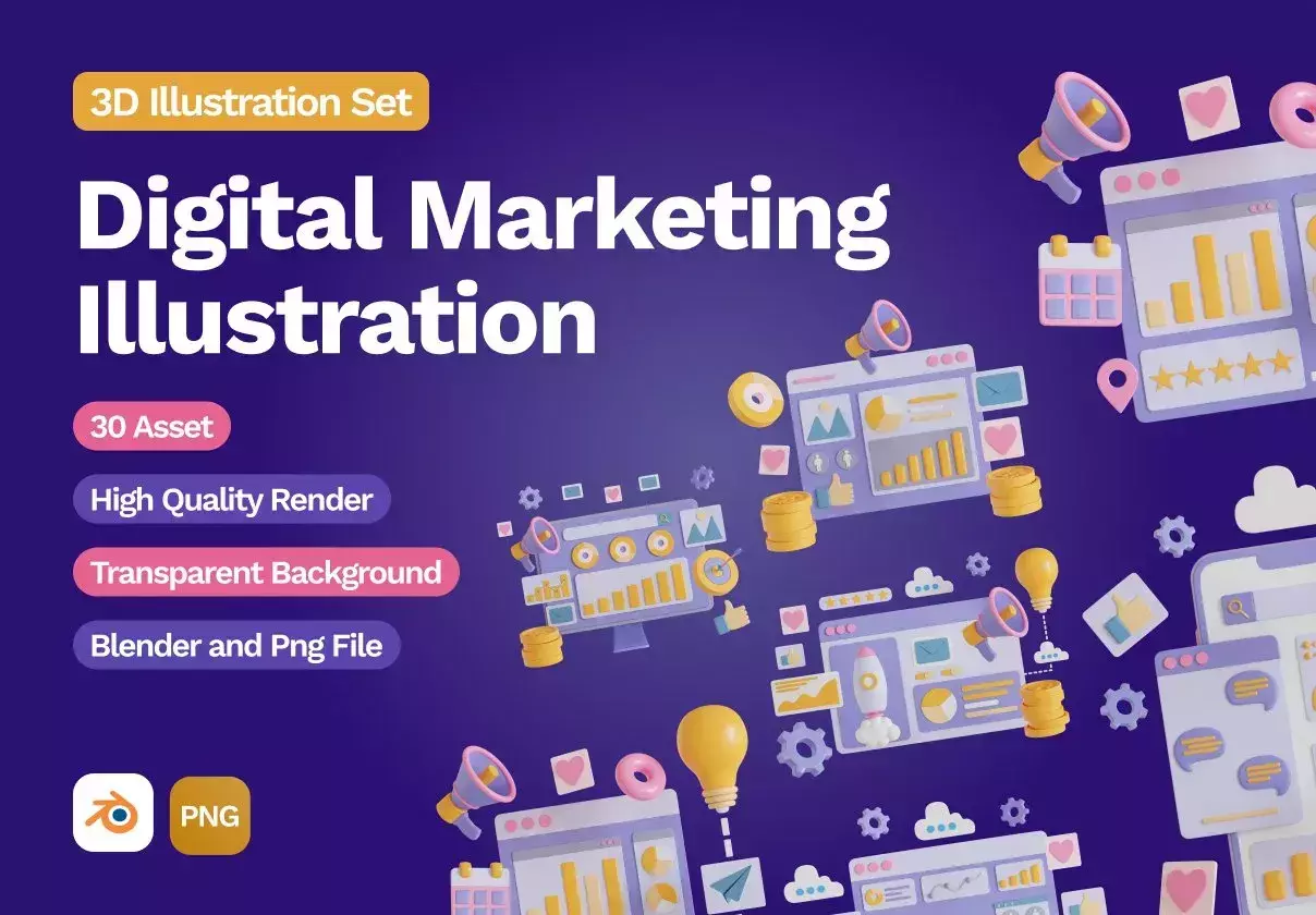 30 3D Digital Marketing Illustration