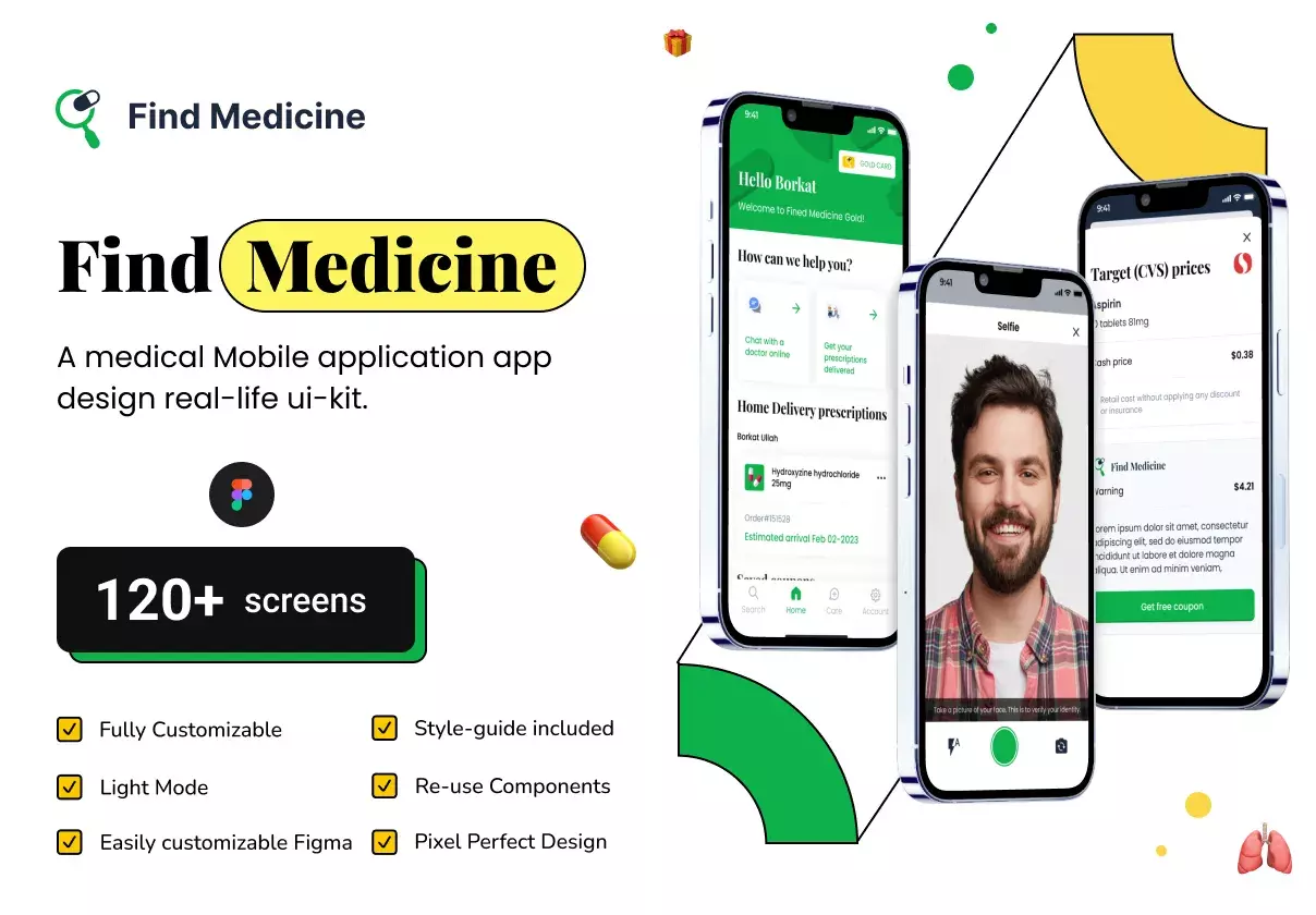 Find Medicine Mobile App Ui Kit Design .