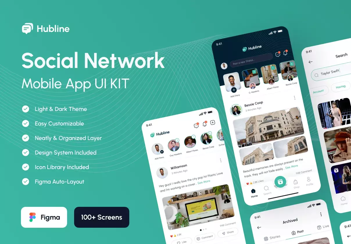 Hubline - Social Network Mobile App UI Kit