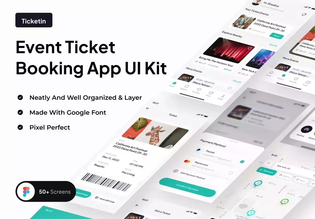 Ticketin - Event Ticket Booking App UI Kit