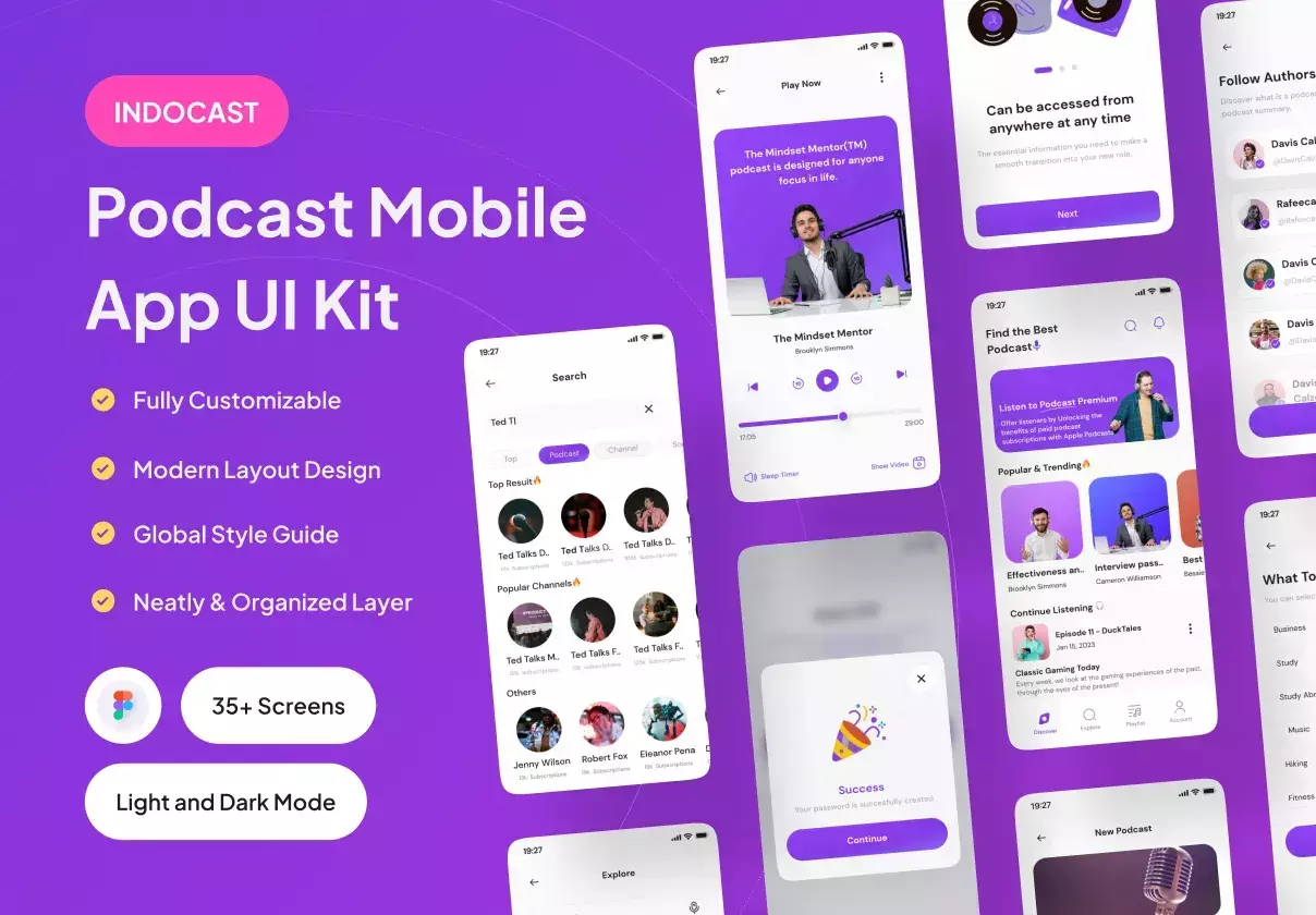 INDOCAST - Podcast Mobile App UI Kit