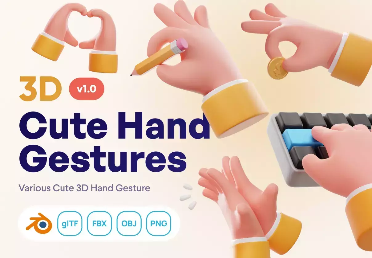 Presenting: Cute 3D Hand Gesture to beautify your mockups & any design prototype needs