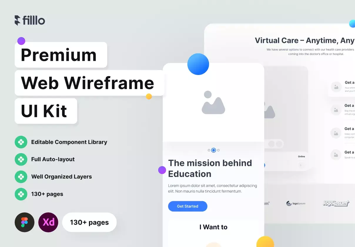 Figma & Adobe XD Web Wireframe UI Kit