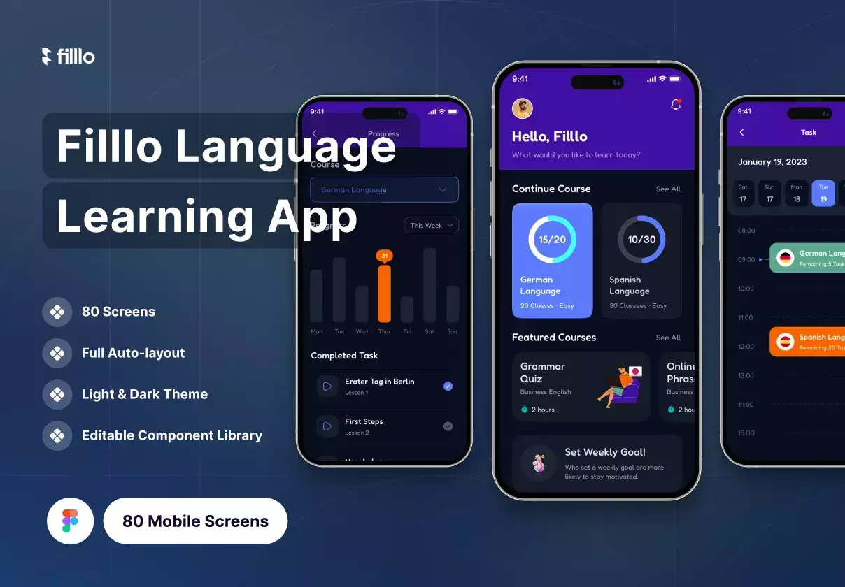 Figma iOS Language Learning App UI Kit