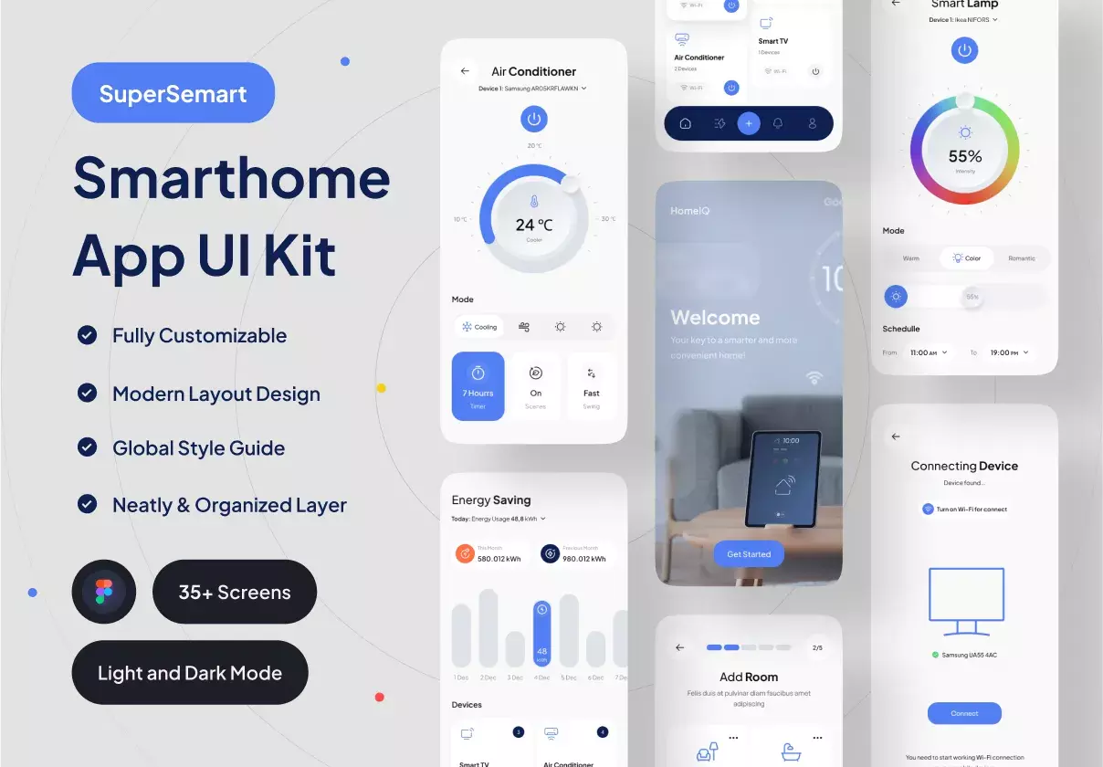 Premium Smarthome App UI Kit with Modern and Minimalist Style