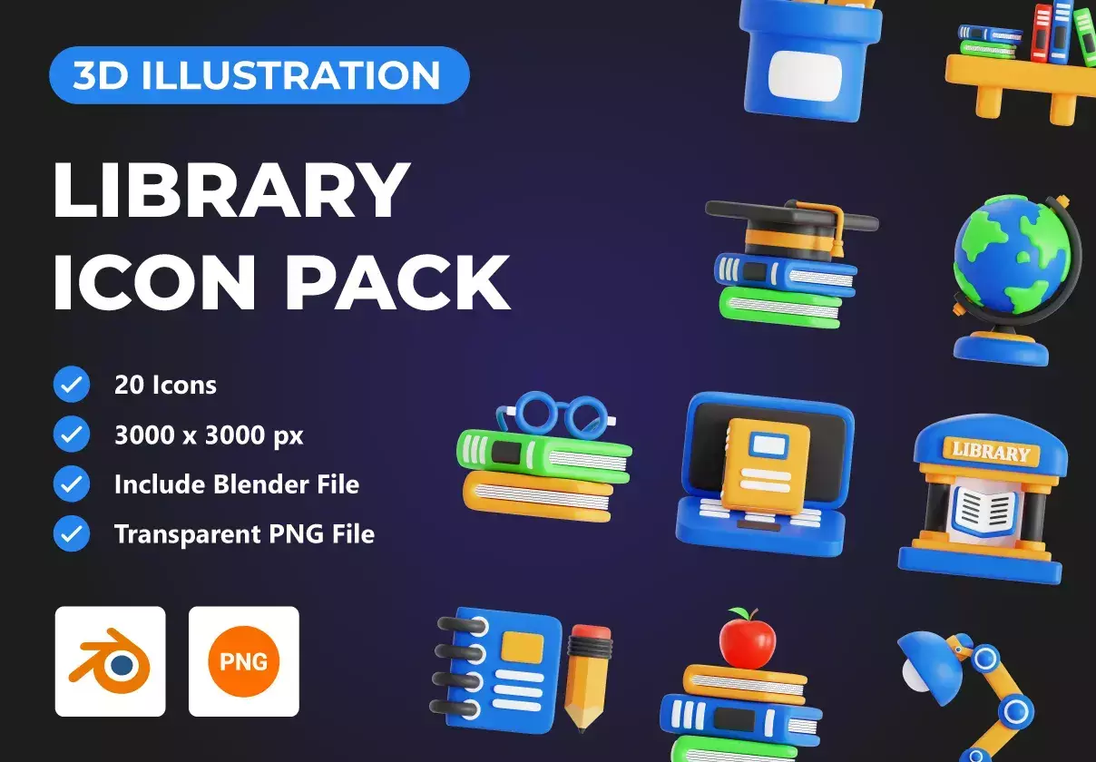 Library 3D Icon Pack